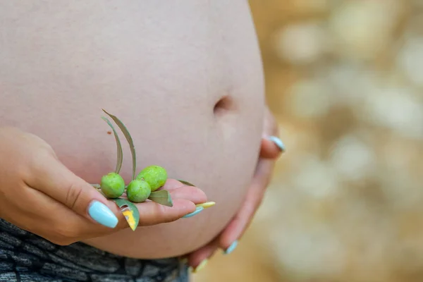 Primo Piano Della Pancia Incinta Natura — Foto Stock