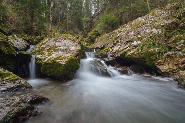 Malý Vodopád Podzimním Lese Cheile Bicazului Rumunsko — Stock fotografie