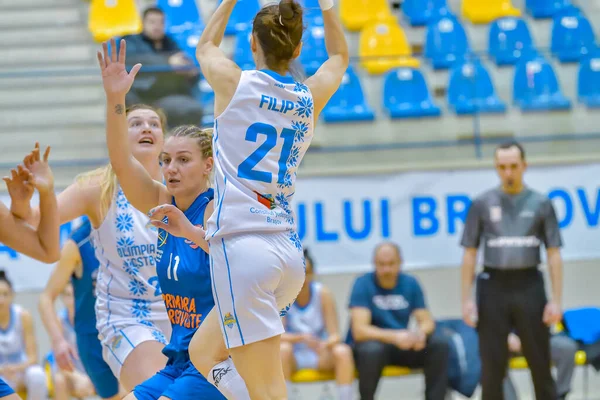 Csm Targoviste Jugar Juego Baschet Brasov Mujeres Deporte Rival Atleta — Foto de Stock