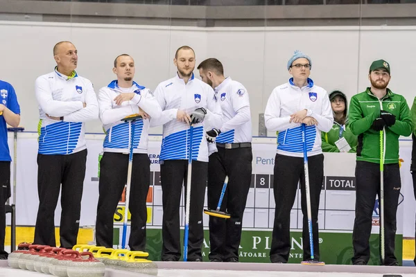 Brasov Romania April 2019 Unknow Competor Play Curling European Curling — стокове фото