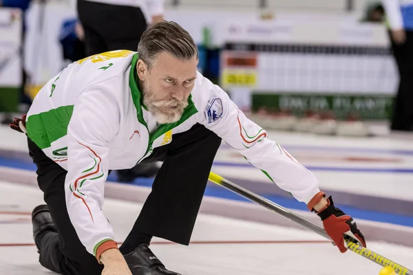 Brasov Rumänien April 2019 Unbekannter Teilnehmer Spielen Curling Bei Der — Stockfoto