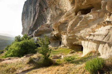 Crimea.Bakhchisaray - 16 Mayıs 2018: Kachi Kalione, mağara kasaba kalkerli kaya