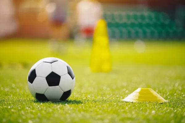 Pelota Fútbol Sobre Hierba Verde Con Fondo Verano Equipo Entrenamiento — Foto de Stock