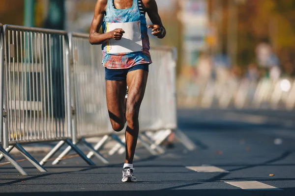 Marathon Running Race Afican Woman Feet Autumn Road African Runner — Stock Photo, Image