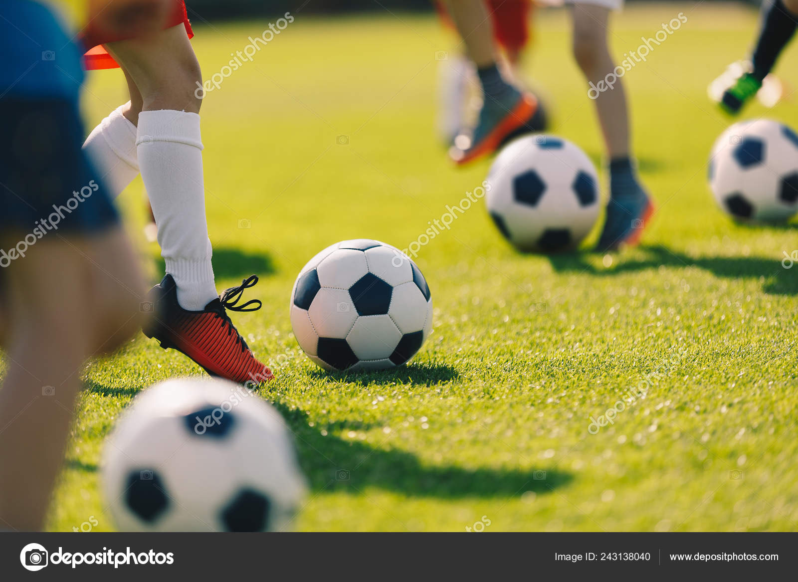 Soccer Football Training Children Kids Playing Soccer Training Football Pitch Stock Photo By C Matimix