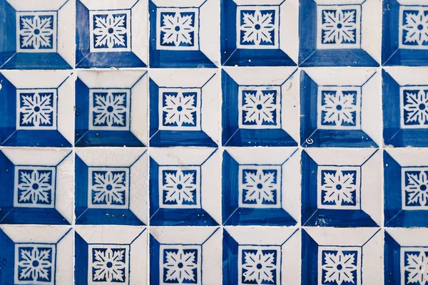 Azulejos Geométricos Típicos Portugueses Azuis Parede — Fotografia de Stock