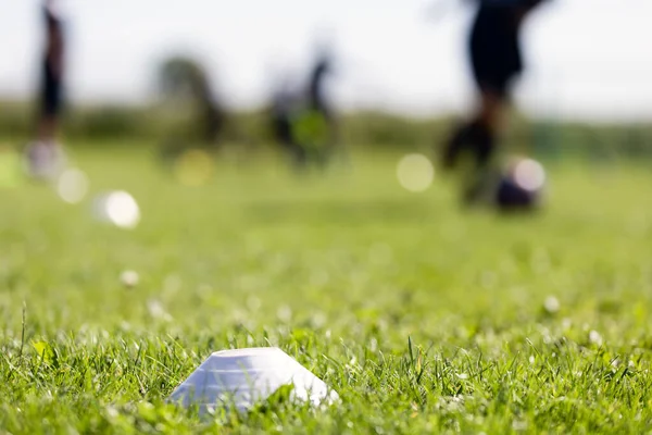 Fondo Borroso Del Campo Fútbol Entrenamiento Deportes Fútbol Hierba Lugar — Foto de Stock