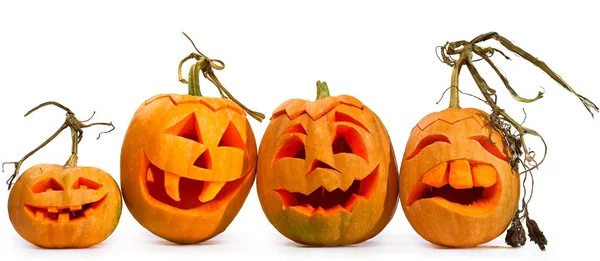 Set Scary Jack Lantern Halloween Pumpkins White Background — Stock Photo, Image