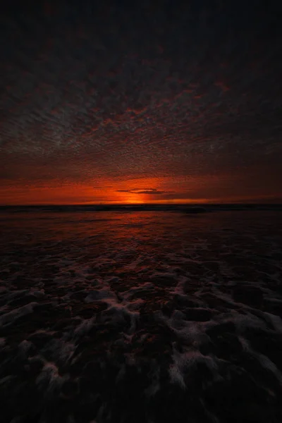 Atardecer Rojo Tropical Con Horizonte Playa Benaulim Goa Sur Indi —  Fotos de Stock