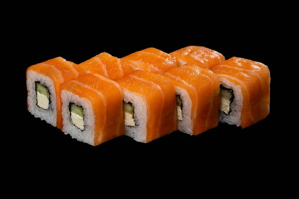 Philadelphia Roll Urumaki Sushi Aus Frischem Lachs Frischkäse Und Avocado — Stockfoto