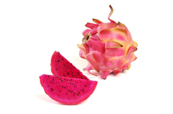 Gesneden Draak Fruit Pitaya Geïsoleerd Witte Achtergrond — Stockfoto