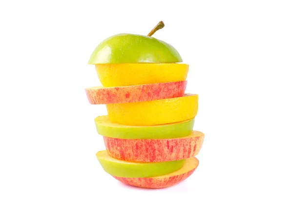 Stack Skivad Frukt Med Äpple Och Citron Vit Bakgrund Begreppet — Stockfoto