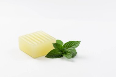 Sabun, nane ve beyaz arkaplan