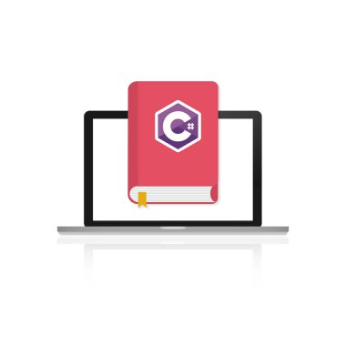Dizüstü ekran programlama hakkında kitap simgesi. C programlama dili hakkında bir kitap.