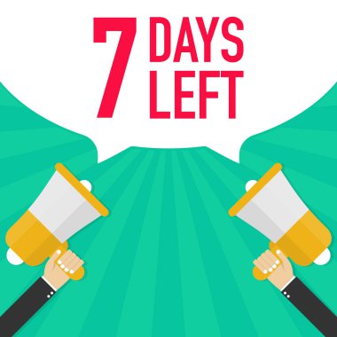 Erkek el megafon 7 gün sol konuşma balonu ile tutarak