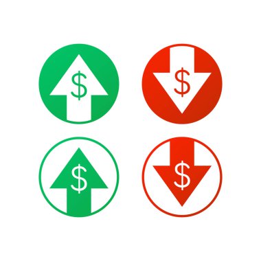 Beyaz arka planda yukarı ve aşağı dolar işareti. Vektör stok illüstrasyonu.