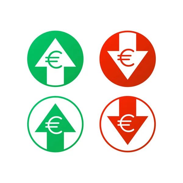 Uppåt-och nedåtpilarna med eurotecknet i platta ikon design på vit bakgrund. Vektor stock illustration. — Stock vektor