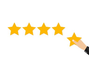 Star Rating. Bir beşlik için altın bir yıldız holding. Geri bildirim kavramı. Değerlendirme sistemi. Olumlu yaklaştı. Vektör çizim düz tasarımı. 