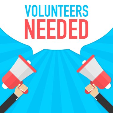 Erkek el megafon Gönüllüleri ile tutarak konuşma balonu gerekli