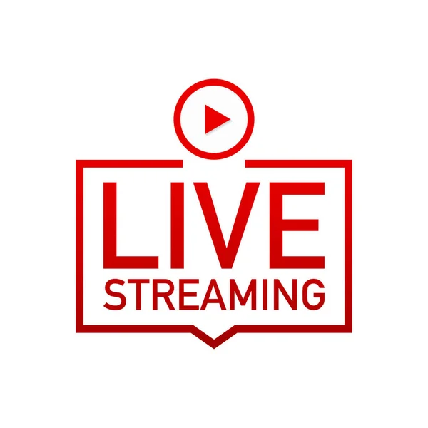 Live streaming logo piatto elemento di design vettoriale rosso con pulsante di riproduzione . — Vettoriale Stock