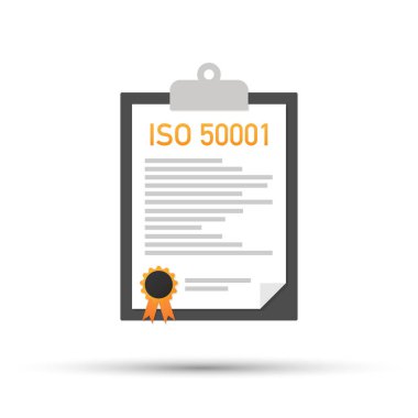 ISO 50001 sertifikalı kalite yönetim sistemi belge kağıt. Vektör çizim.