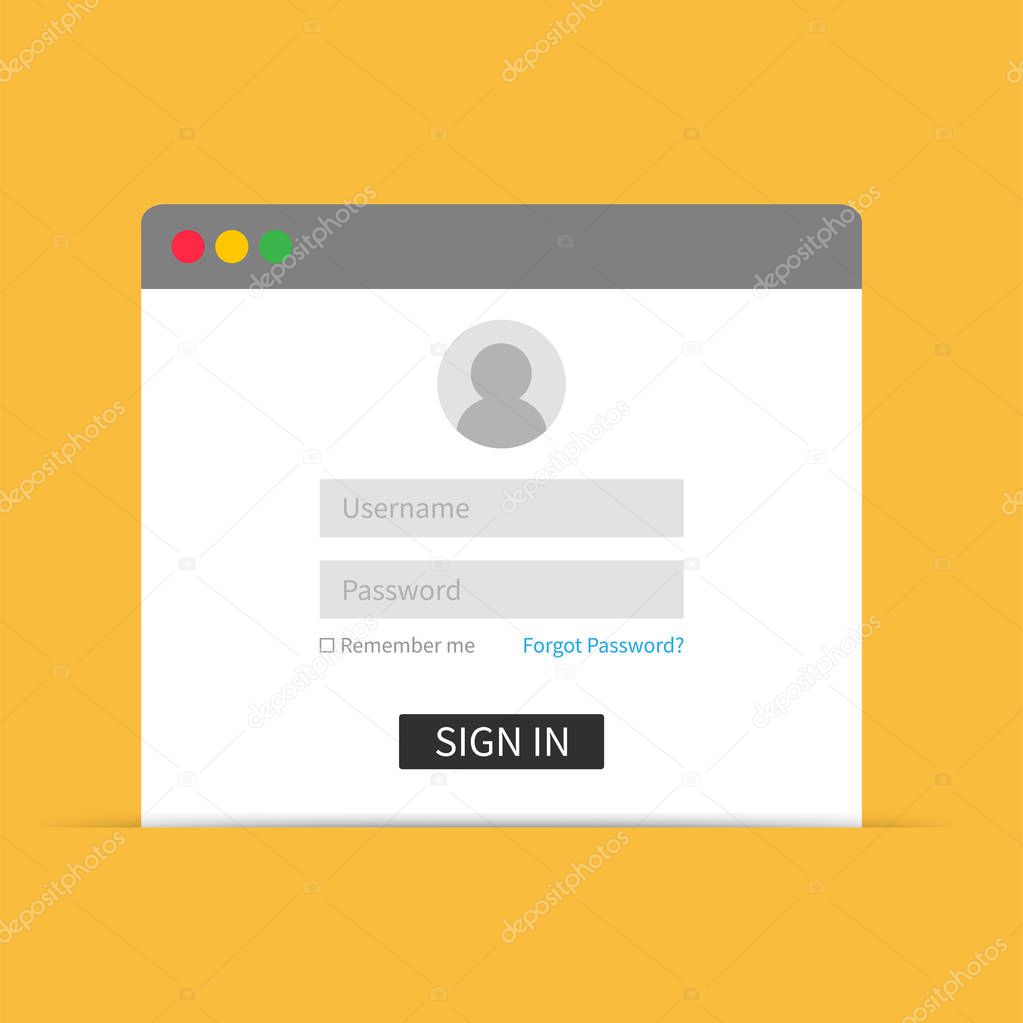 Login interface, username and password. Vector illustration template for web design
