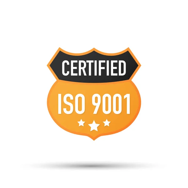 Insigne certifié ISO 9001, icône. Timbre de certification. Vecteur plat. Illustration vectorielle . — Image vectorielle