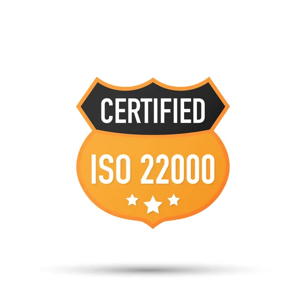 Iso 22000 zertifiziertes Abzeichen, Symbol. Zertifizierungsstempel. flacher Designvektor. Vektorillustration. — Stockvektor
