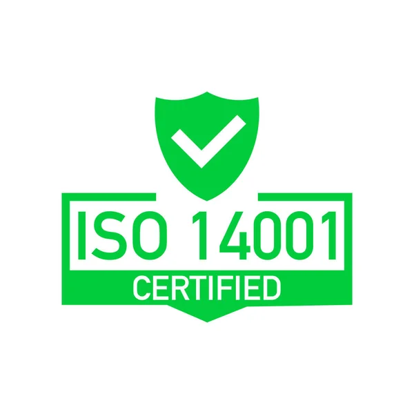 ISO 14001 Certifierad bricka, ikon. Certifieringsstämpel. Platt vektor. — Stock vektor