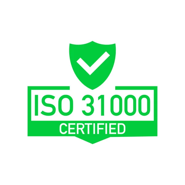 Insigne certifié ISO 31000, icône. Timbre de certification. Vecteur design plat. — Image vectorielle