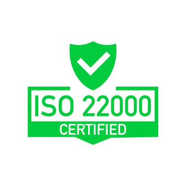 ISO 22000 sertifikalı rozet, ikon. Sertifika damgası. Düz tasarım vektörü.