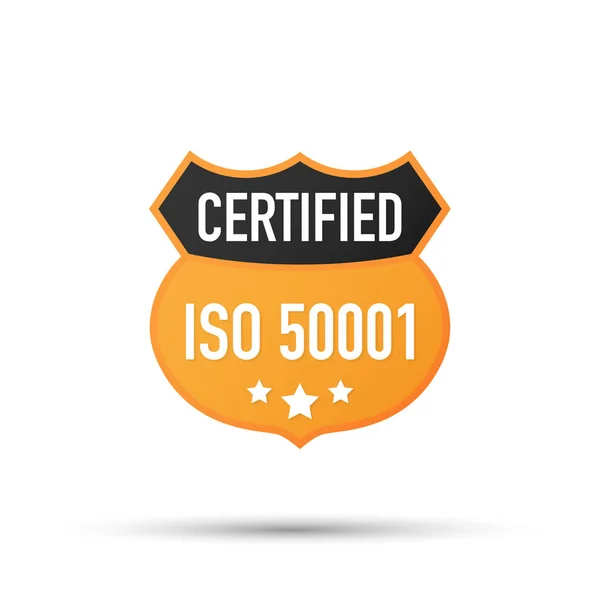 ISO 50001 Insignia certificada, icono. Sello de certificación. Diseño plano vector. Ilustración vectorial . — Archivo Imágenes Vectoriales