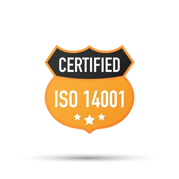Insigne certifié ISO 14001, icône. Timbre de certification. Vecteur plat. Illustration vectorielle . — Image vectorielle