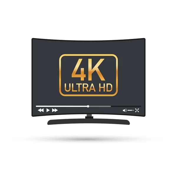 TV de tela plana moderna com ultra alta definição, formato de tela 4k ultra hd. TV com jogador online. Ilustração vetorial . —  Vetores de Stock
