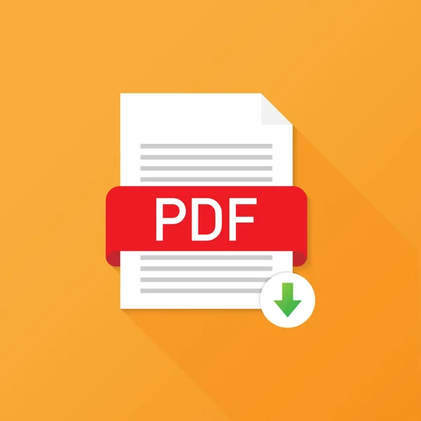 Scarica il pulsante PDF. Scaricare il concetto di documento. File con etichetta PDF e segno freccia verso il basso. Illustrazione vettoriale . — Vettoriale Stock