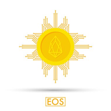 EOS konsepti. Cryptocurrency logo işareti. Dijital para. Zinciri, finans simgesi engelleyin. Düz stil vektör çizim