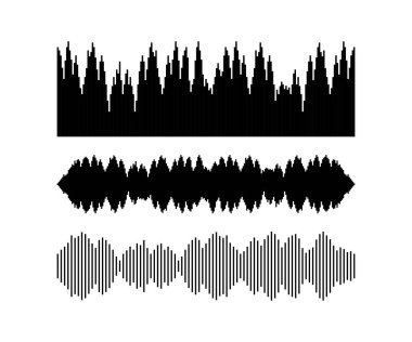 Beyaz arka planda siyah müzik ses dalgaları. Radyo sinyalleriyle iletilen teknoloji, müzik darbe. Vektör çizim.