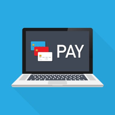Online kavramı modern teknoloji cihazlar duyarlı düz web tasarım ile ödeme. Vektör çizim.