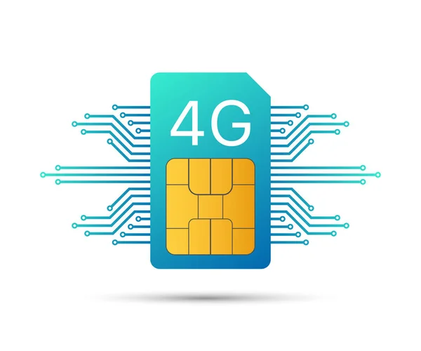 Tarjeta Sim 4G. Símbolo de tecnología de telecomunicaciones móviles. Ilustración vectorial . — Vector de stock