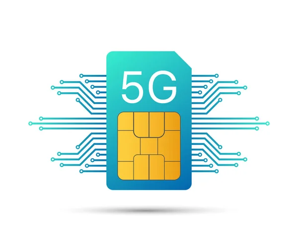 Tarjeta Sim 5G. Símbolo de tecnología de telecomunicaciones móviles. Ilustración vectorial . — Vector de stock