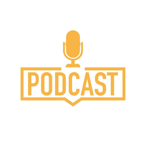 Podcast. Bricka, ikon, stämpel, logotyp. Vektorillustration. — Stock vektor