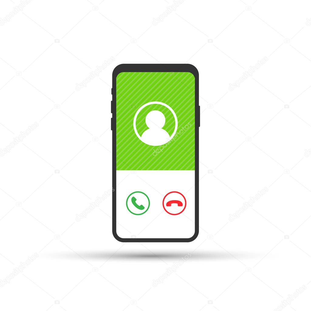 Smartphone with incoming call on display. Vector illustration.