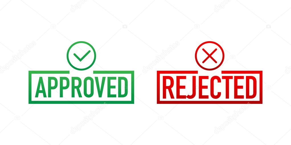 Approved and rejected label sticker icon. Vector illustration.