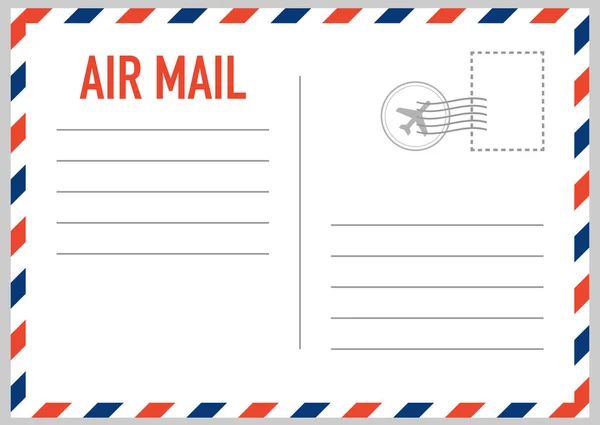 Air mail envelope with postal stamp isolated on white background. — Stock Vector