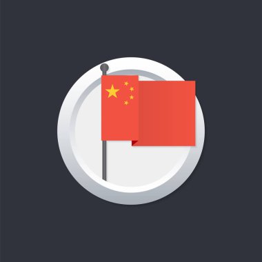 Çin hangi gümüş düğmeye siyah arka plan üzerine bayrak. Vektör çizim.