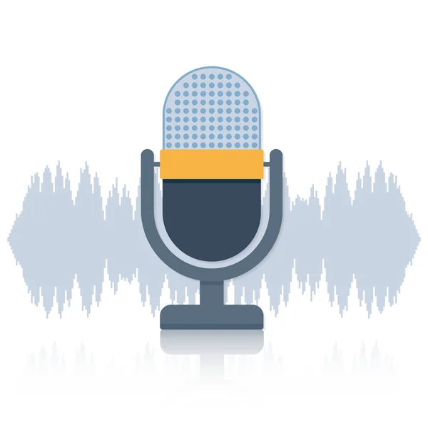 Podcast. Micrófono con iconos de la burbuja del habla. Ilustración vectorial. — Vector de stock