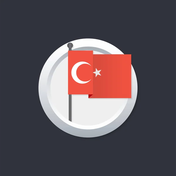 Bandeira da Turquia que botão de prata no fundo preto. Ilustração vetorial . — Vetor de Stock