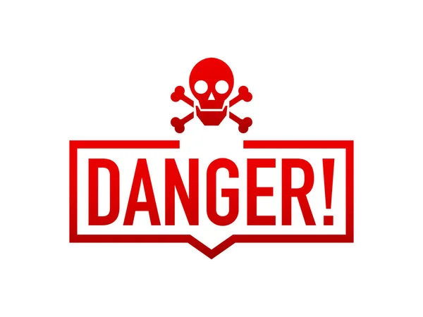 Attention icônes danger crâne visage noir et rouge bouton et attention signe d'avertissement — Image vectorielle