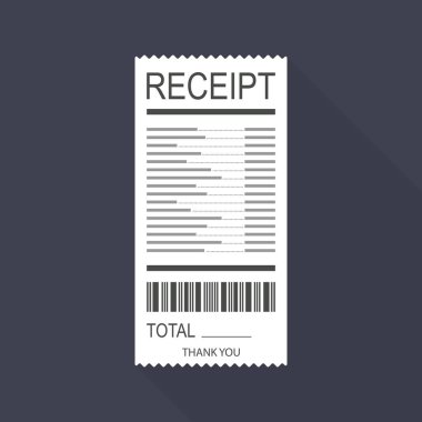 Renkli bir arkaplanda izole edilmiş düz bir şekilde kabul simgesi. Fiş işareti. Fatura atm şablonu veya restoran gazetesi finans çeki