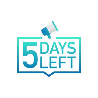 Beyaz arka plan üzerinde 5 gün sol etiket. Düz simgesi. Vektör çizim.